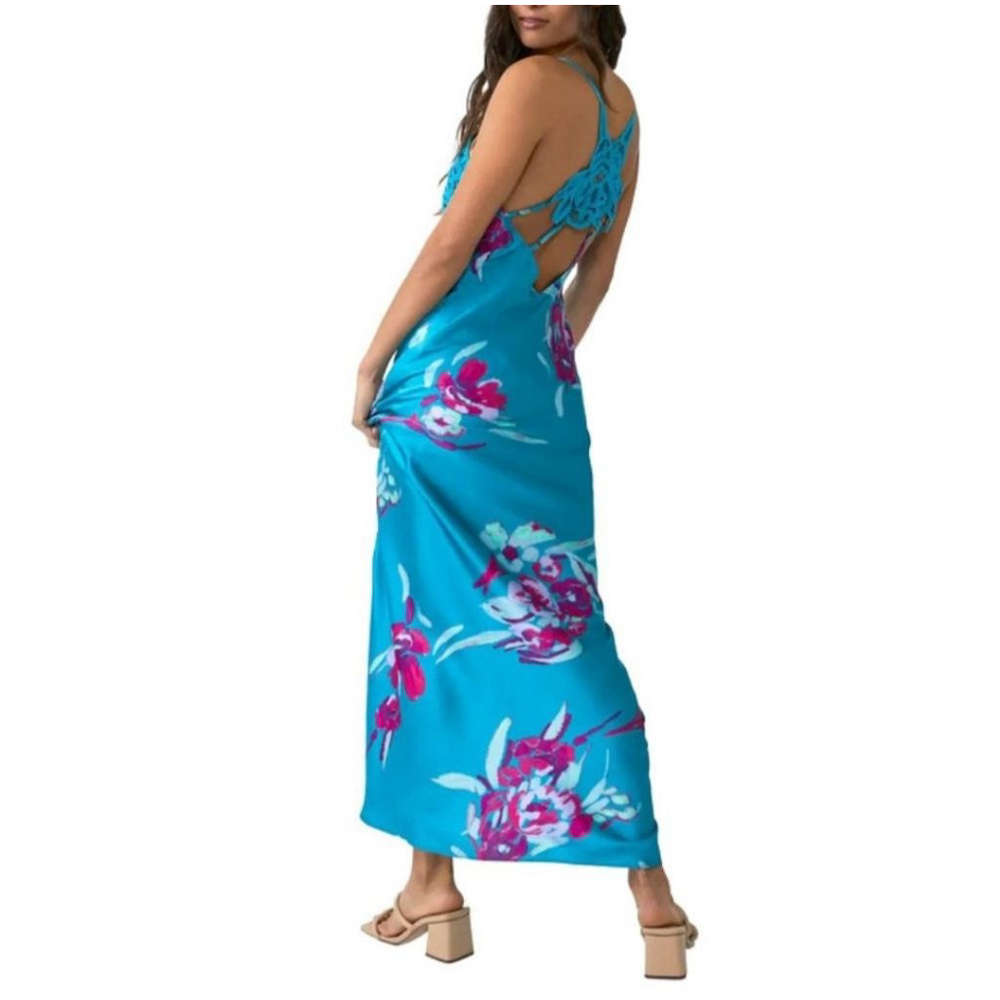 FREE PEOPLE Forever Yours Lace Satin Floral Maxi Dress Size XS - Picture 4 of 10